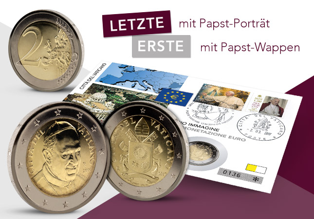 Letzte 2-Euro-Münze mit Papst-Porträt, erste mit Papst-Wappen